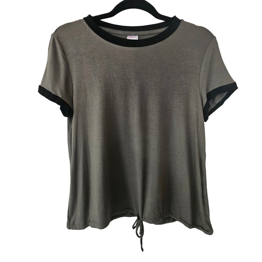 No Boundaries Juniors Casual Tee Sz L Green Contrast Trim Tie Waist Soft Rayon